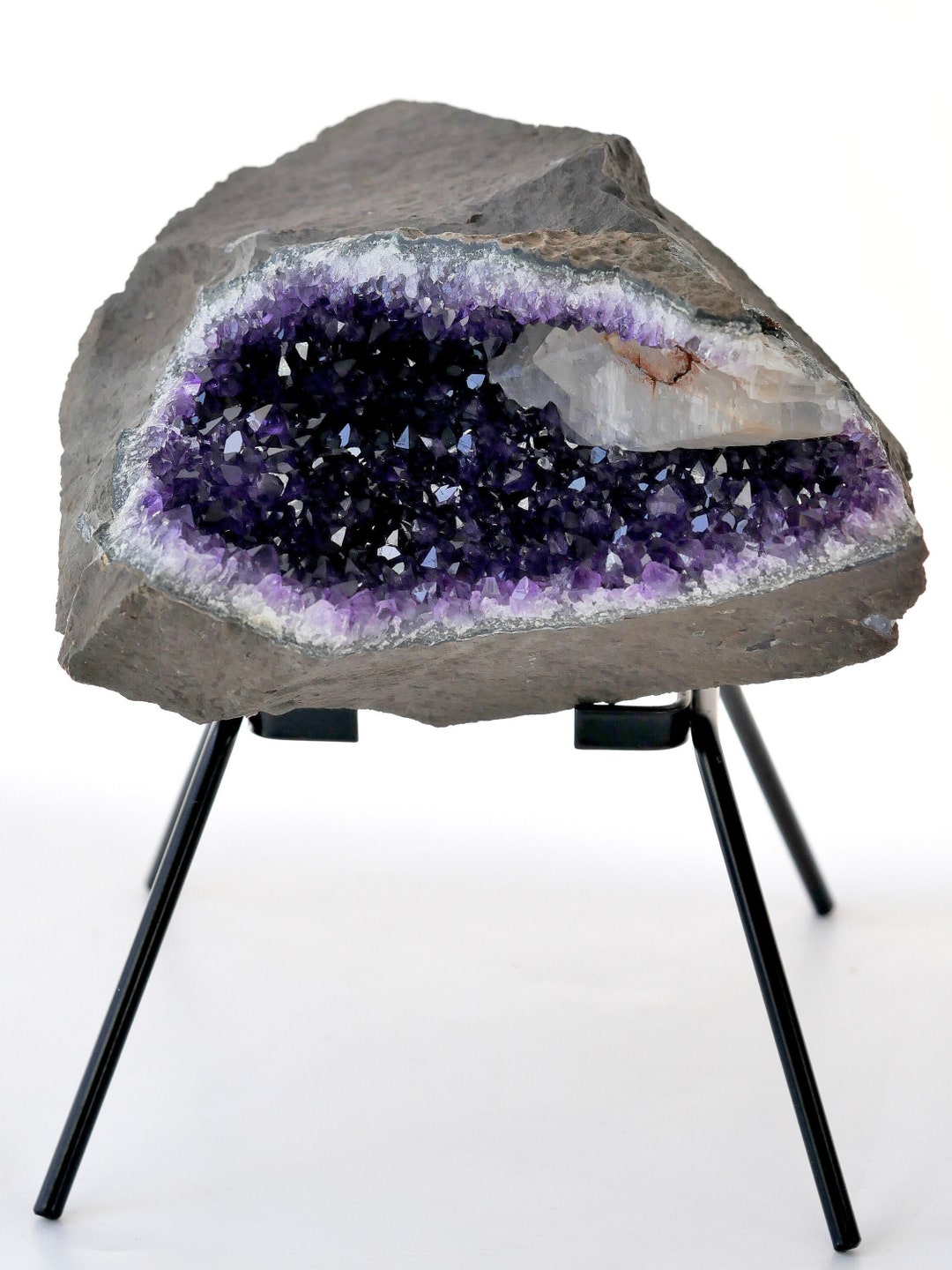 Amethyst Geode With Calcite Inclusion on the Volcanic Rock | Deep ...