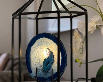 Blue Agate Table Lamp | Two Agate slices | Crystal Lamp | Crystal décor | Brazilian Agate Lamp
