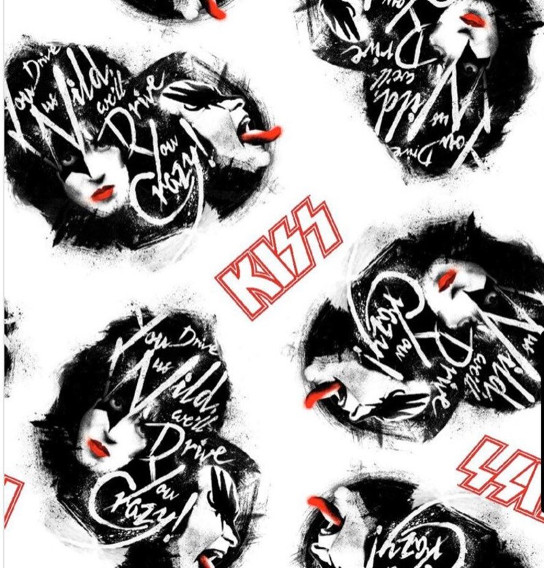 Kiss Fabric 100 Cotton Rock Band Fabric 9x43 Quarter Etsy