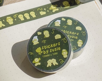 Cinta adhesiva Washi con diseño de hombrecito verde divertido, cinta adhesiva con diseño de criatura brillante para diarios, artículos de papelería adorables y originales, suministros para agendas Kawaii de 15 mm.