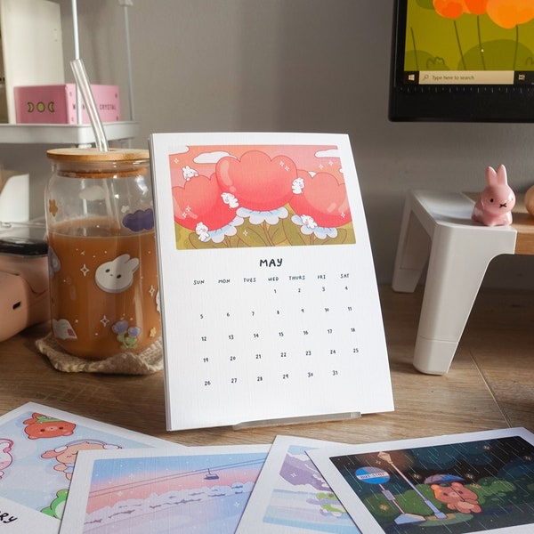 Desk Calendar 2024 with Stand | 2024 Standing Desktop Calendar | Planner 2024 | Desk Accessories | Multi-coloured Stand-up Desk Calendar