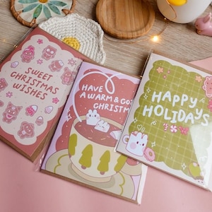 Juego de tarjetas navideñas variadas / Lindas tarjetas de felicitación / Lindo paquete de tarjetas navideñas / Paquete de tarjetas navideñas divertidas / Tarjetas kawaii para las fiestas