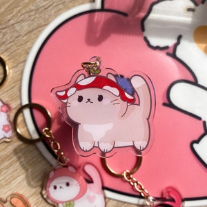 Mushroom Cat Keychain | Keychain for Women | Acrylic keychain | Cute Keychain Double Sided | Kawaii Keychain | Cat Gifts | Squishy Toy
