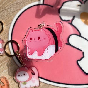 Tuna Sushi Cat Keychain | Keychain for Women | Acrylic keychain | Cute Keychain Double Sided | Kawaii Keychain | Cat Gifts | Squishy Toy