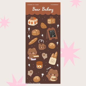 Cozy Bear Bakery Stickers | Clear Waterproof Pastry Decals | 3x7"