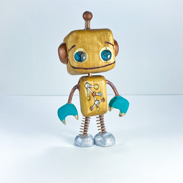 Circuit 1.0 Robot Figurine, Handmade Wooden Robot Sculpture, Quirky Decor, Unique Gift, Gift for Nerds
