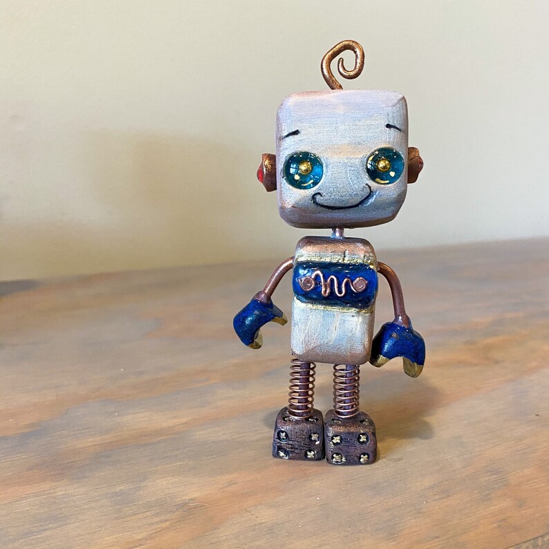 Copper 1.0 Robot - Handmade Wooden Robot Figurine, Sculpture, Quirky Decor, Unique Gift, Nerdy