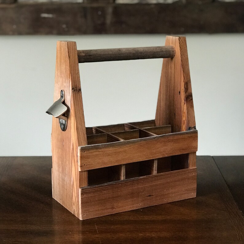 Wooden Beer Caddy With Bottle Opener Groomsmen, Bachelor, Dad's Gift