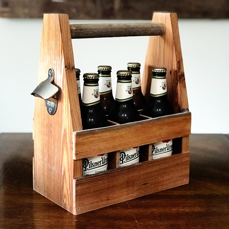 Wooden Beer Caddy With Bottle Opener Groomsmen, Bachelor, Dad's Gift