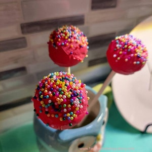 FAKE Dark Pink Cake Pops with Nonpareils