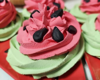 Fake watermelon cookies, meringue cookies, watermelon decor, summer decor, tiered tray decor