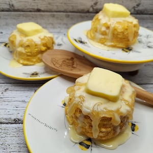 Biscuits, fake honey, fake butter, fake food, buttermilk biscuits, set of 3 biscuits