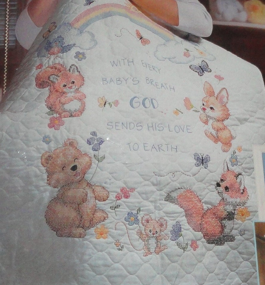 Baby ABC Stamped Cross Stitch Baby Quilt Kit Dimensions