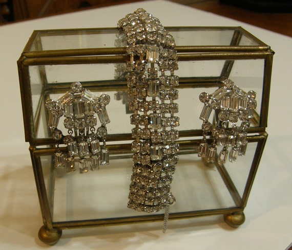 Elaborate Rhinestone Bracelet and Earring Set