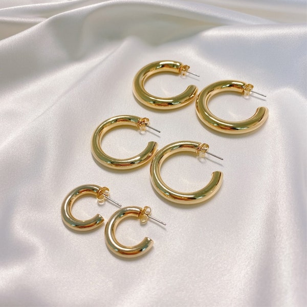 Chunky Dainty Gold Huggie Huggies Hoop Earrings Thick Open Large Medium Small Tube Hoops Wholesale