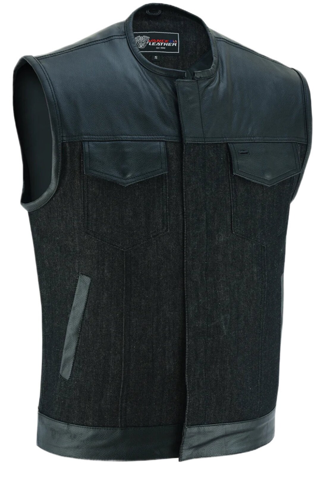 Denim Motorcycle Vest Men Men's Denim Leather Motorcycle Vest
