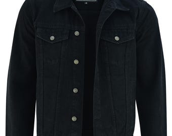 Giacca in denim nero resistente da uomo: capospalla streetwear retrò e resistente