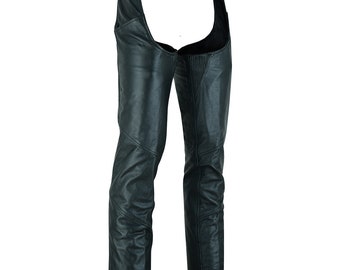 Unisex Black Zip-out Insulated Pants Style Biker Leather Motorcycle Chaps