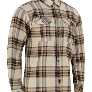 Herren Kaffee & Creme Langarm Kariertes Button-Down Casual Flanellhemd, Cord Manschetten