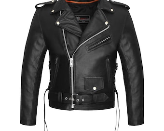 Men's Premium Classic Police Style Motorcycle Black Leather Jacket w/ Conceal Carry, Side lace and Removeable Quilted Liner