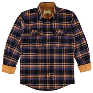 Men&#39;s Lumberjacket Midnight Rust Long Sleeve Plaid Button Down Casual Flannel Shirt, Corduroy Cuffs