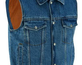 Vance Mens Blue Jean Style Denim Motorcycle Vest