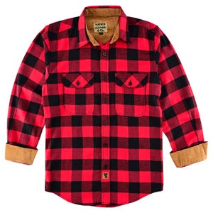 Men&#39;s Classic Red Long Sleeve Plaid Button Down Casual Flannel Shirt, Corduroy Cuffs