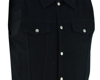 Vance Mens Black Jean Style Denim Motorcycle Vest