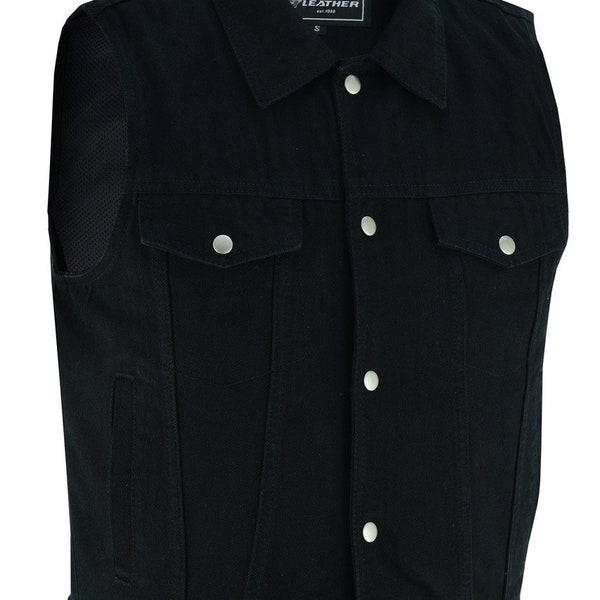 Vance Mens Black Jean Style Denim Motorcycle Vest