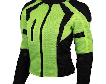Vance Womens High Visible Mesh Motorradjacke mit CE-Rüstung und herausnehmbarem Thermofutter
