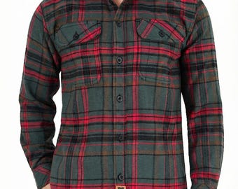 Woodlot herenoverhemd met lange mouwen, geruit, knoopsluiting, casual flanellen model en corduroy manchetten