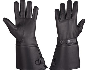 Men’s Thermal Lined Leather Gauntlet Gloves With Snap Wrist & Cuff Winter Gloves