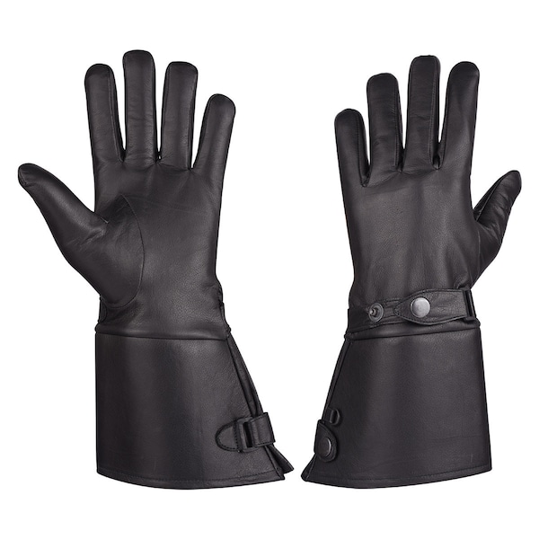 Men’s Thermal Lined Leather Gauntlet Gloves With Snap Wrist & Cuff Winter Gloves