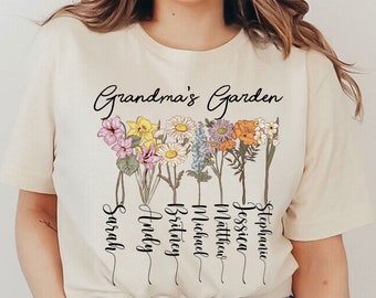 Grandma Shirt, Grandma's Garden T-Shirt, Birth Flower Shirt, Grandma Flower Shirt, Mother's Day, Mother's Day Gift, Gift for Grandma