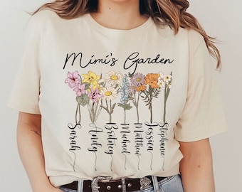 Mimi Shirt, Mimi's Garden T-Shirt, Birth Flower Shirt, Mimi Flower Shirt, Mother's Day, Mother's Day Gift, Gift for Mimi, Gift from Grandkid