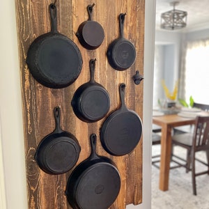 Handcrafted Solid Wood Wall Pot & Pan Rack - Vintage Style Skillet Hanger