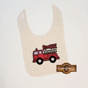 Rookie FIREMAN BIB-Perfect Fun Baby Gift-Gender Neutral-Shower Present-Mom to Be-Birth-Dad to Be-Firefighter-FD-Firetruck-Hero-Halloween