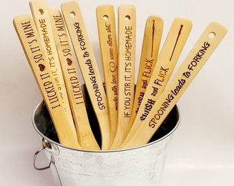 BAMBOO UTENSILS-Bamboo-FUN functional-Gift-Hostess-Chef-Housewarming-Neighbor-Friend-Cook-Kitchen-Parent-Gag-Spoon-Spatula-Fork-Spring Gift