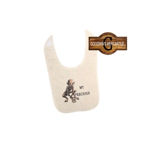 My PRECIOUS Printed BIB-Perfect Fun Baby Gift-Gender Neutral-Boy/Girl-Shower-Mom To Be-Gollum-Pacifier-LOTR-Ring-Tolkien-Hobbit-Labor Day