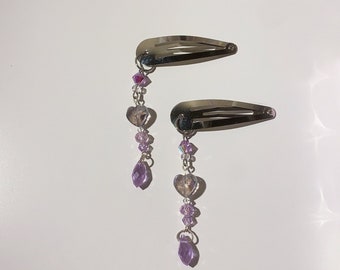 purple crystal beaded hair clips