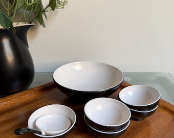 Vintage Black White Ceramic Snack Bowl Set Serving Bowls With Spoon Scandinavian Japandi Tableware