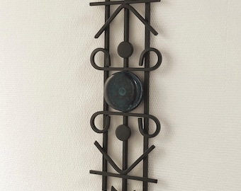 Danish Dantoft Wall Candle Holder Black Metal Blue Glass Accent Scandinavian Modern Wall Decor