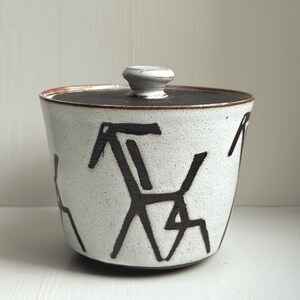 Mid Century Studio Pottery Lidded Jar Graphic Black Decor Handmade Ceramic Pot Attributed De Vuurvogel Milsbeek