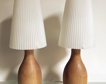 Pair of Vintage IKEA Hagel Table Lamps Scandinavian Wood Bedside Lamps 1990s Nordic Lighting Set of 2