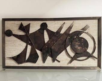 Henrik Horst Brutalist Metal Wall Art Danish Mid Century Sculpture Abstract Copper Patina Wall Panel Scandinavian Modern