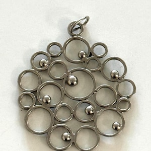 Pendentif bulle vintage en argent sterling autrichien, breloque cercle abstrait moderniste, bijou géométrique scandinave du milieu du siècle