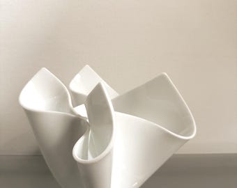 Sculptural White Acrylic Vase Handmade Look Modern Organic Vase Minimalist Decor Statement Centerpiece