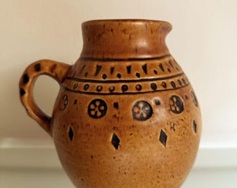 Vintage Studio Pottery Pitcher Ceramic Jug Folk Pottery Vase Rustic Kitchen Decor