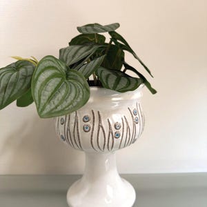 Vintage Strehla Planter on Pedestal White Ceramic Pot GDR Mid Century East German Pottery Atomic Decor