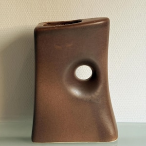 Bertoncello Attributed Vase, Roberto Rigon, Italian Mid Century Sculptural Ceramic, Brown